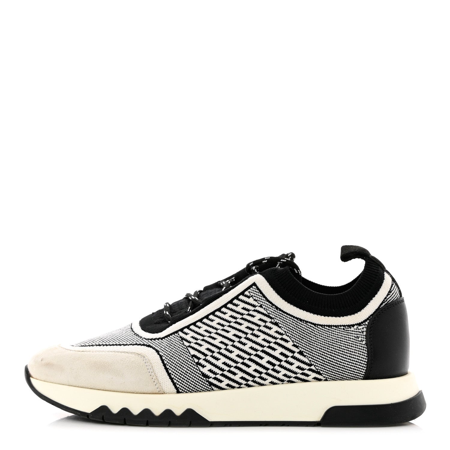 Hermes Knit Bi-Color Womens Addict Sneakers 37.5 Black White 1 of 8