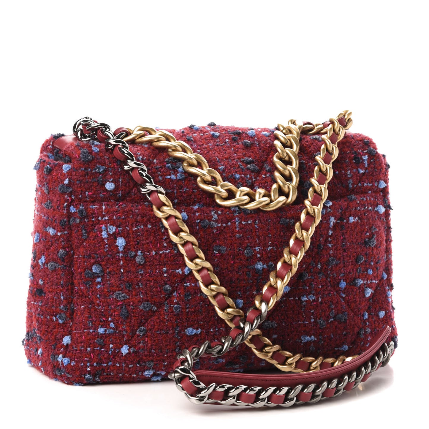 Tweed Quilted Large 19 Flap Red Blue Grey