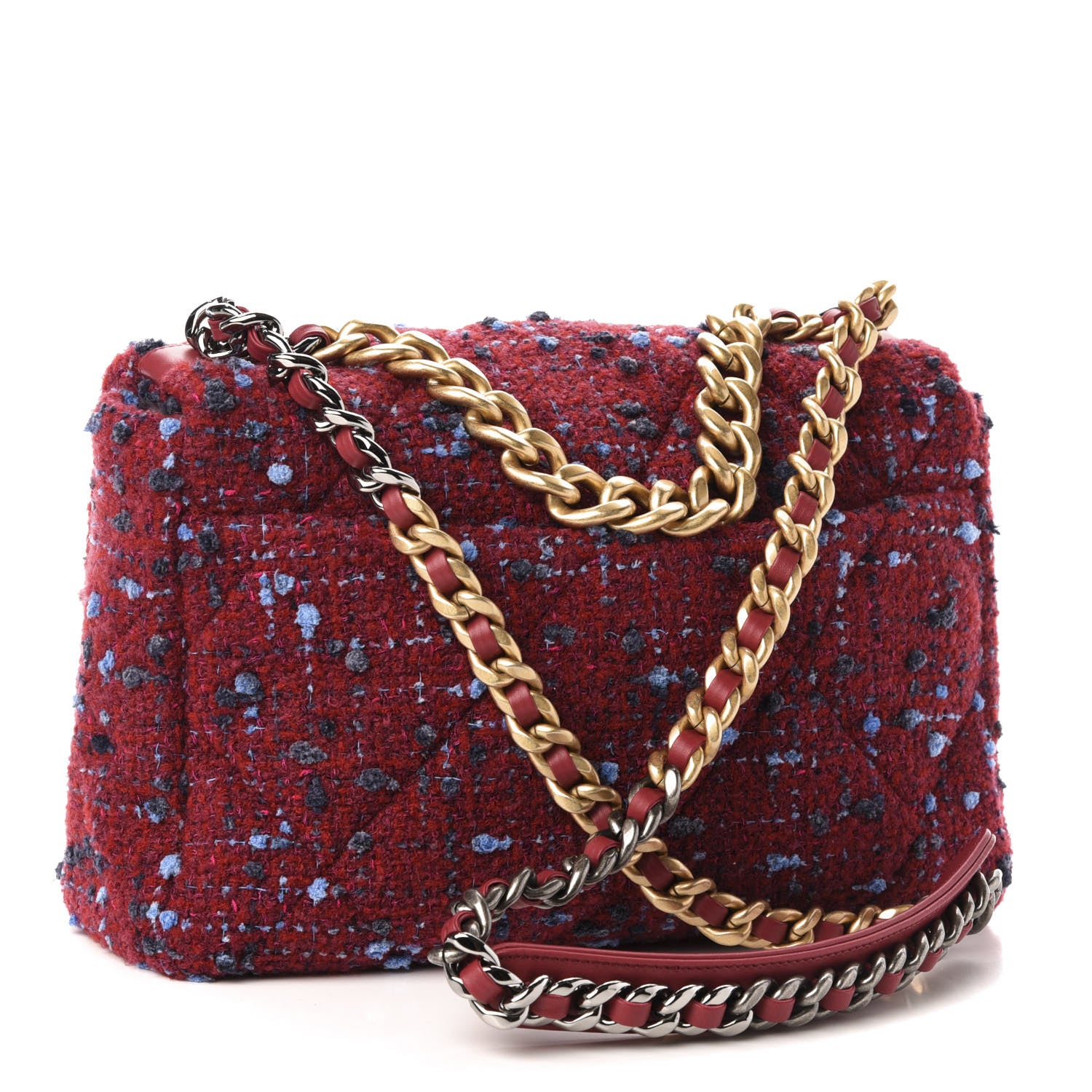 Chanel Tweed Quilted Large 19 Flap Red Blue Grey 9 of 11