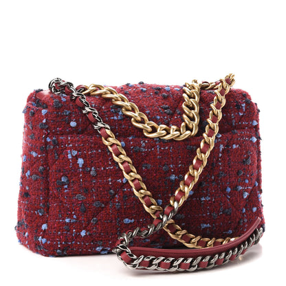 Chanel Tweed Quilted Large 19 Flap Red Blue Grey 9 of 11