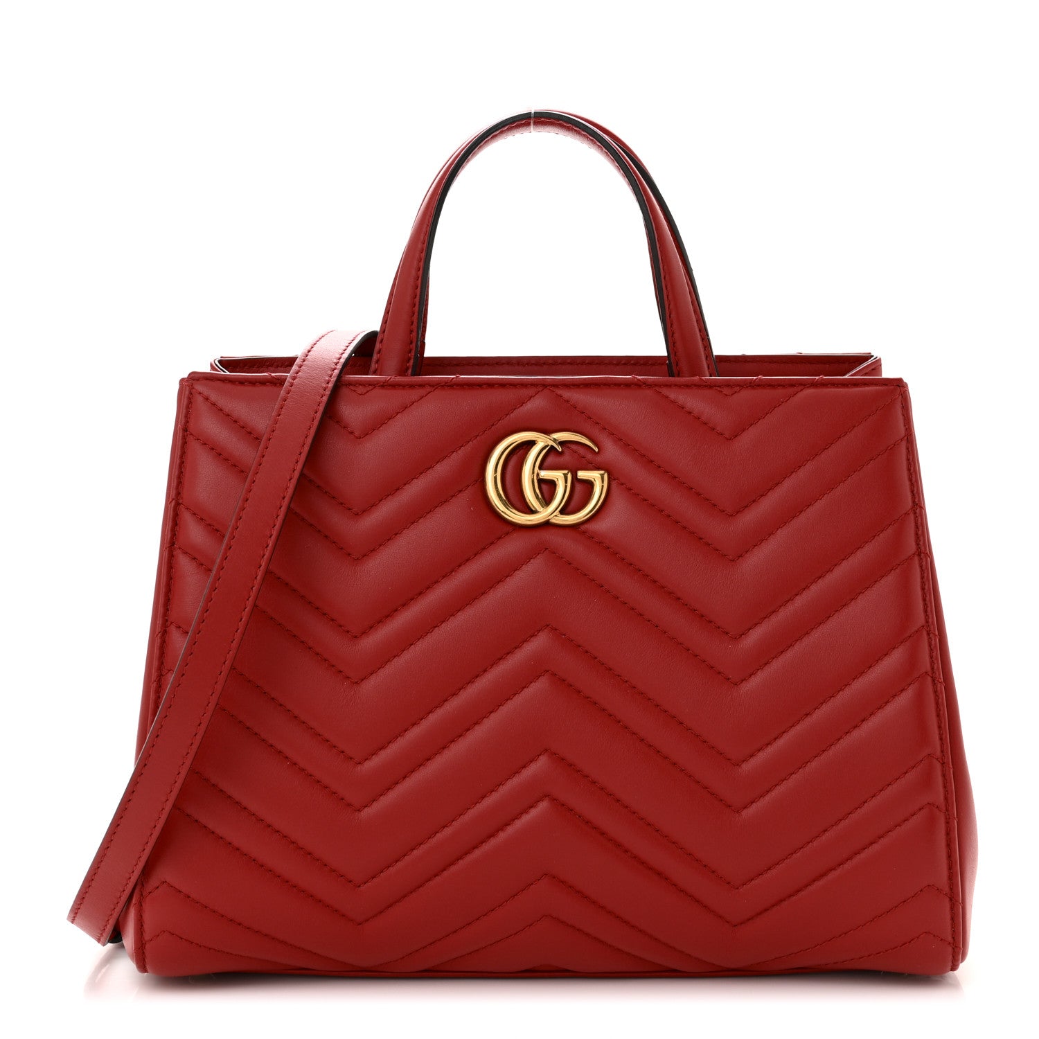 Gucci Calfskin Matelasse Small GG Marmont Tote Hibiscus Red 1 of 9