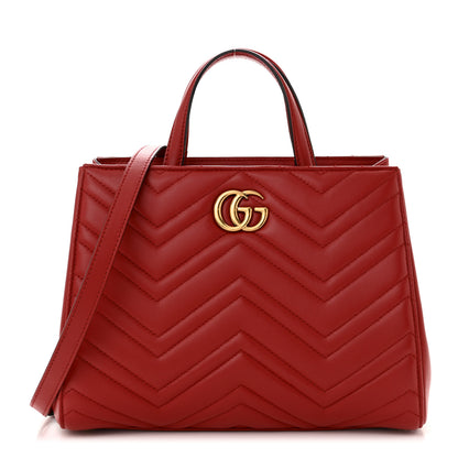 Gucci Calfskin Matelasse Small GG Marmont Tote Hibiscus Red 1 of 9