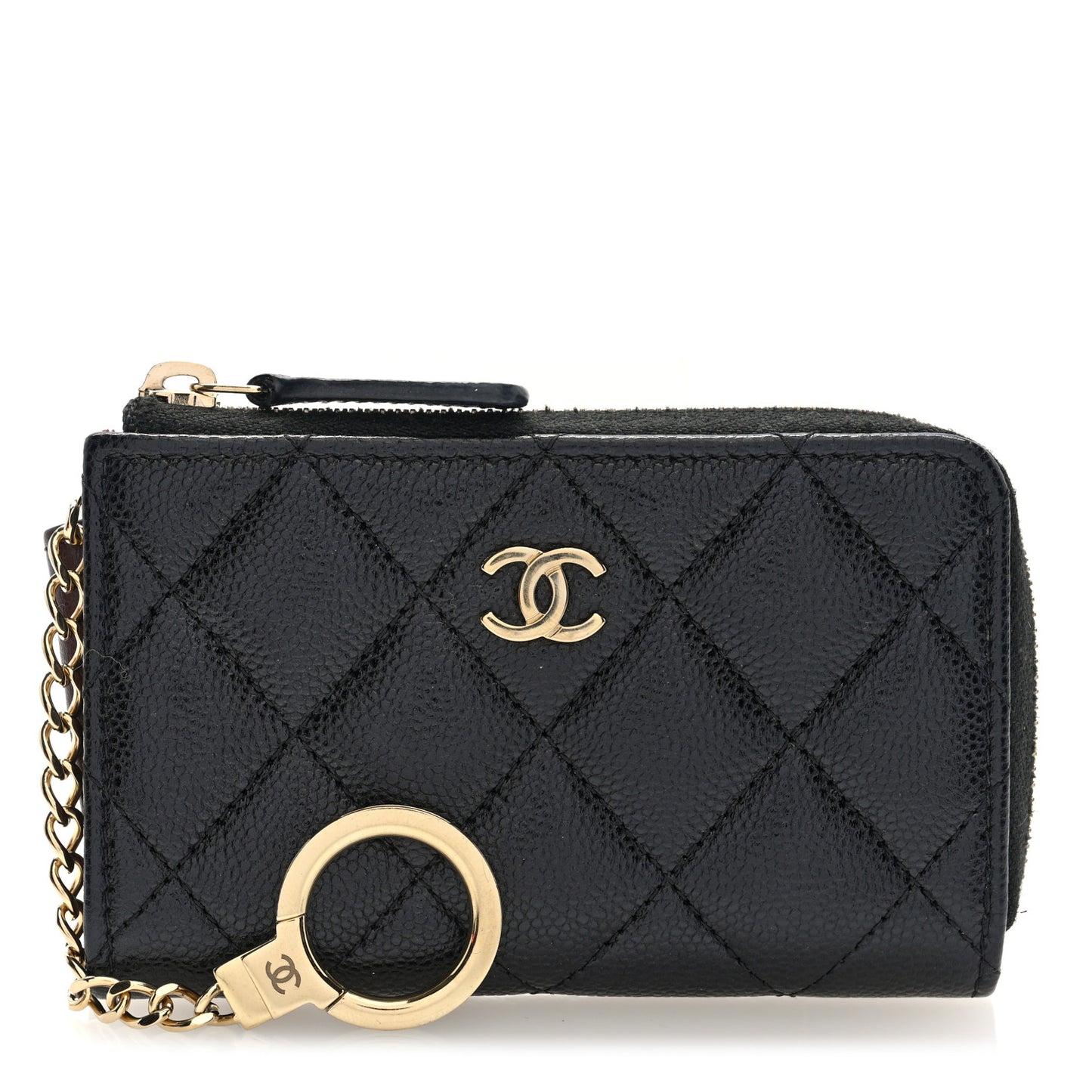 Caviar Quilted Zipped Key Holder Case Black