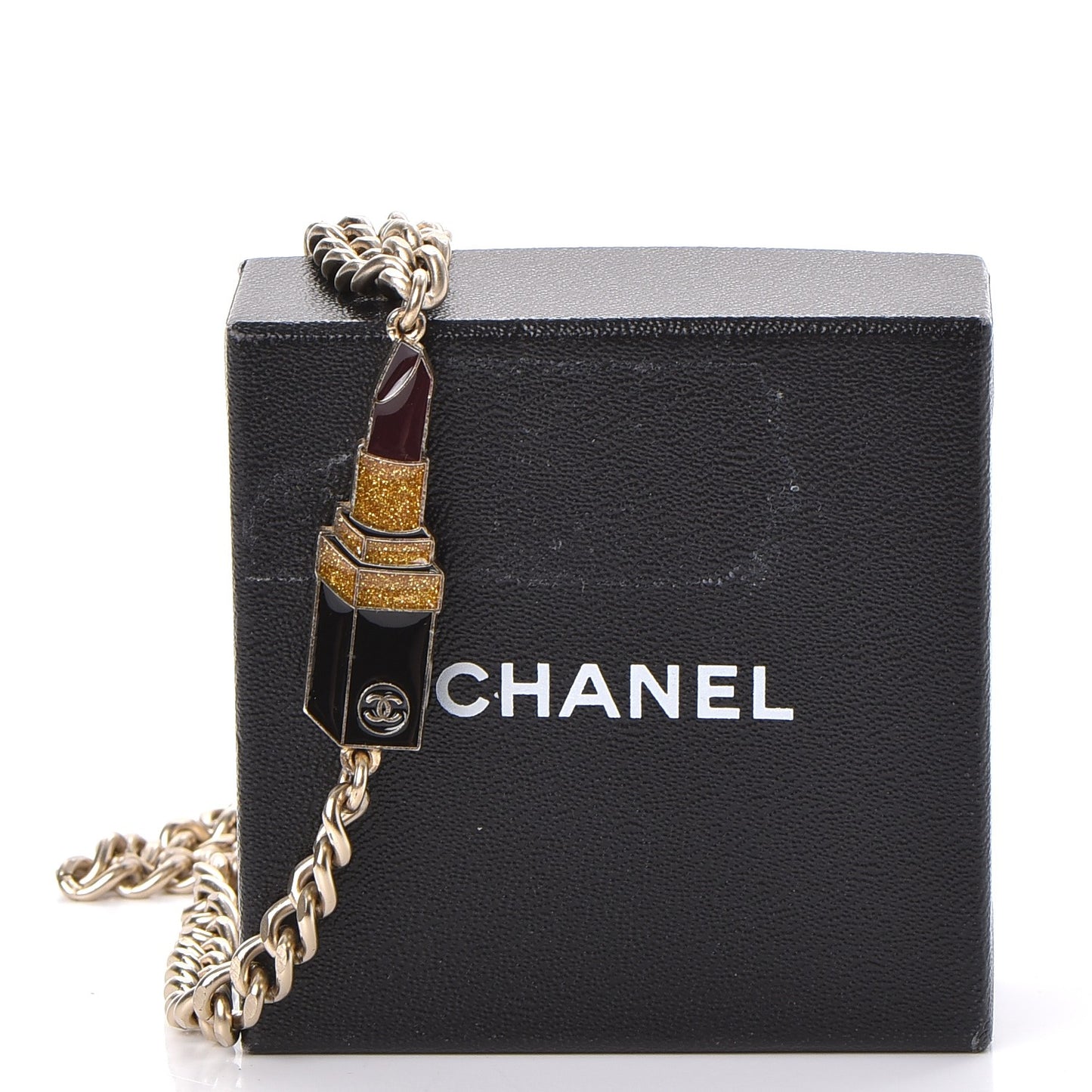 Enamel Chain Lipstick CC Kisses Belt Gold
