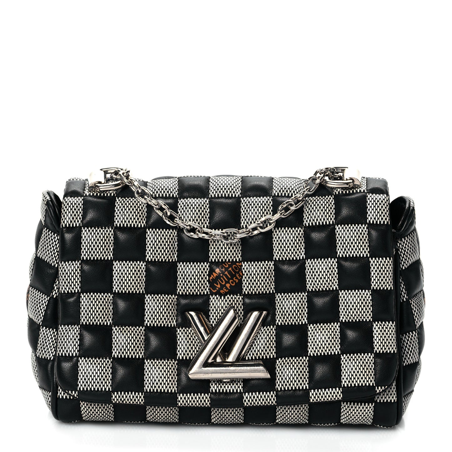 Calfskin Damier Twist Shoulder Bag BB Black White