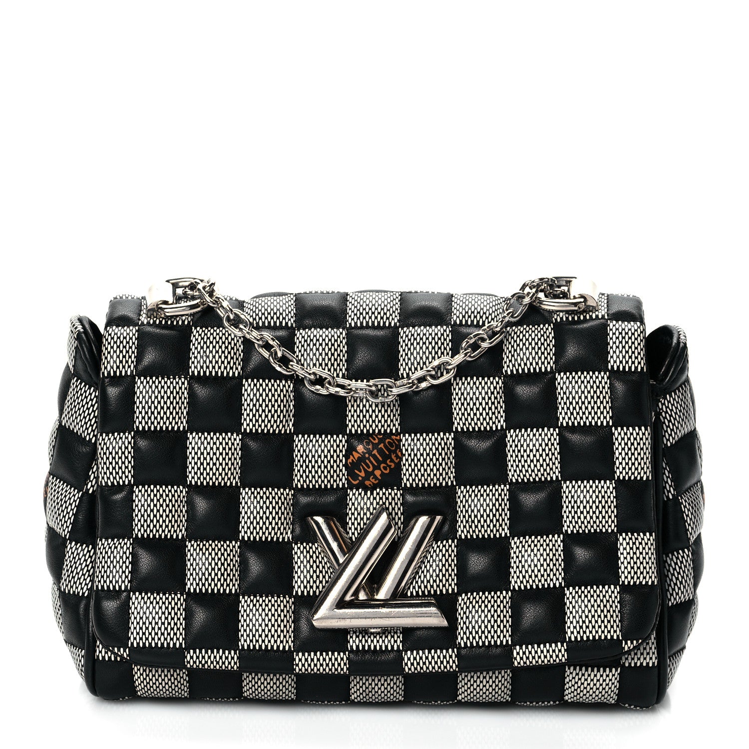 Louis Vuitton Calfskin Damier Twist Shoulder Bag BB Black White 1 of 9
