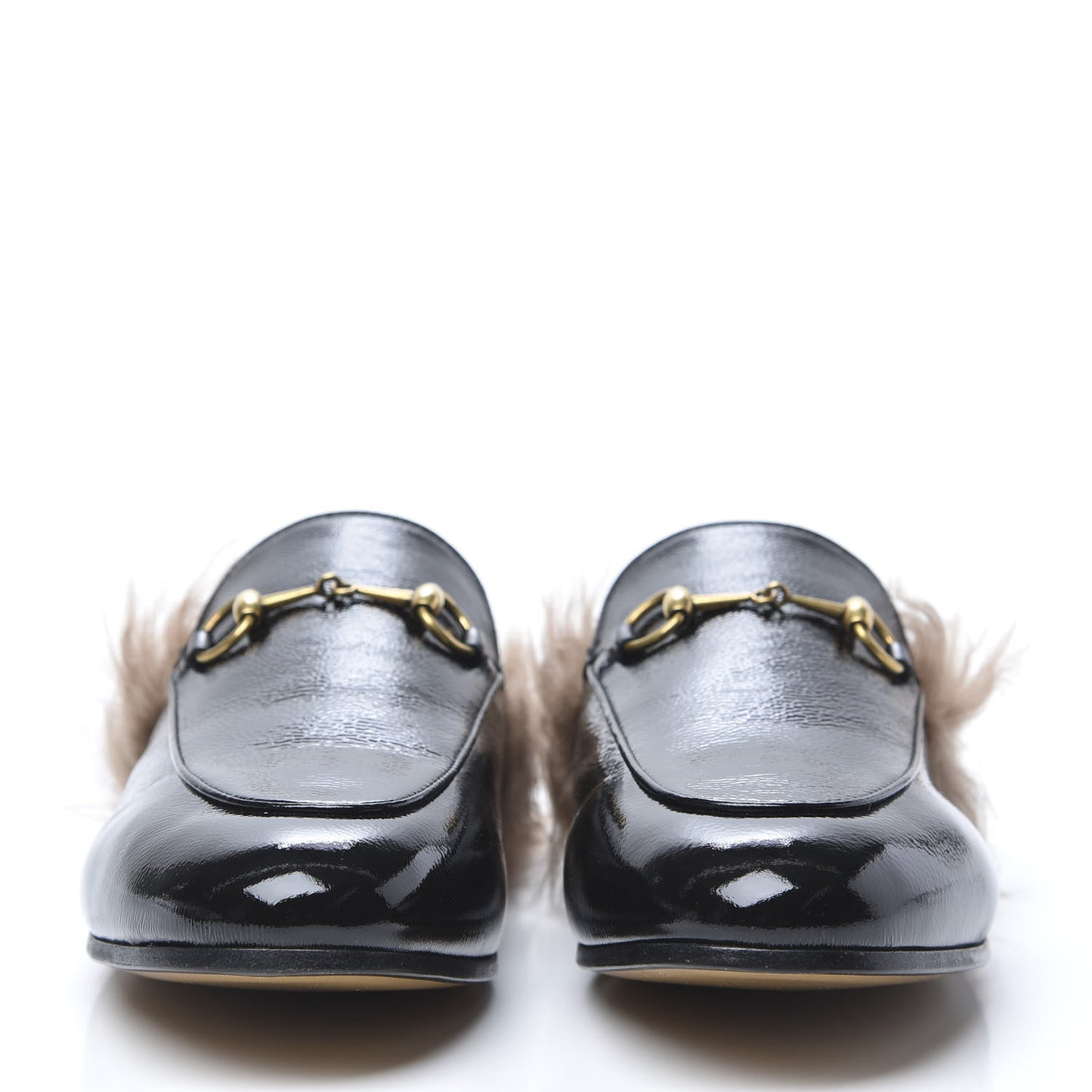 Patent Fur Womens Princetown Slippers 39 Black Natural