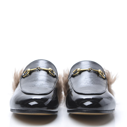 Gucci Patent Fur Womens Princetown Slippers 39 Black Natural 2 of 8
