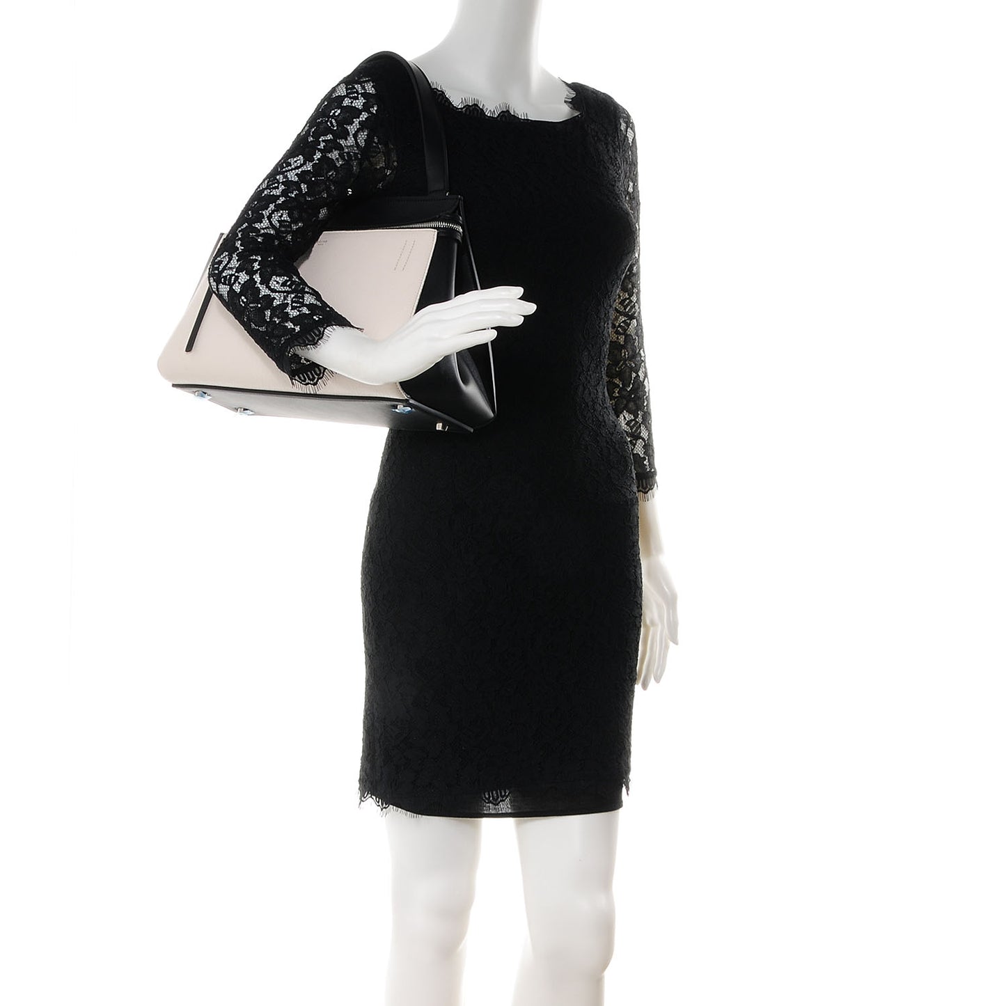 Textured Calfskin Small Bi-Color Edge Shoulder Bag Black Cream