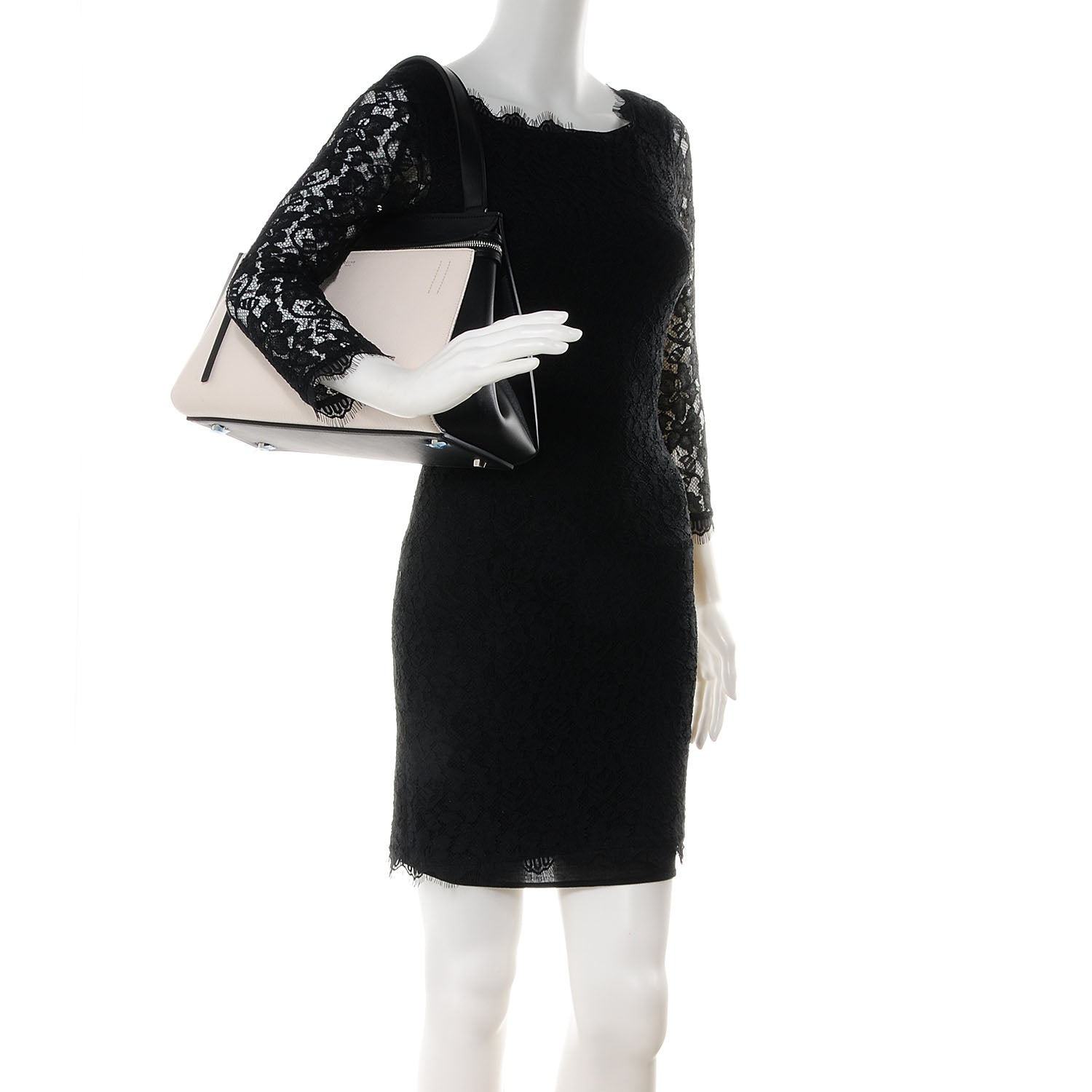 Celine Textured Calfskin Small Bi-Color Edge Shoulder Bag Black Cream 2 of 9
