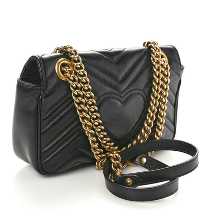 Gucci Calfskin Matelasse Mini GG Marmont Shoulder Bag Black 3 of 10