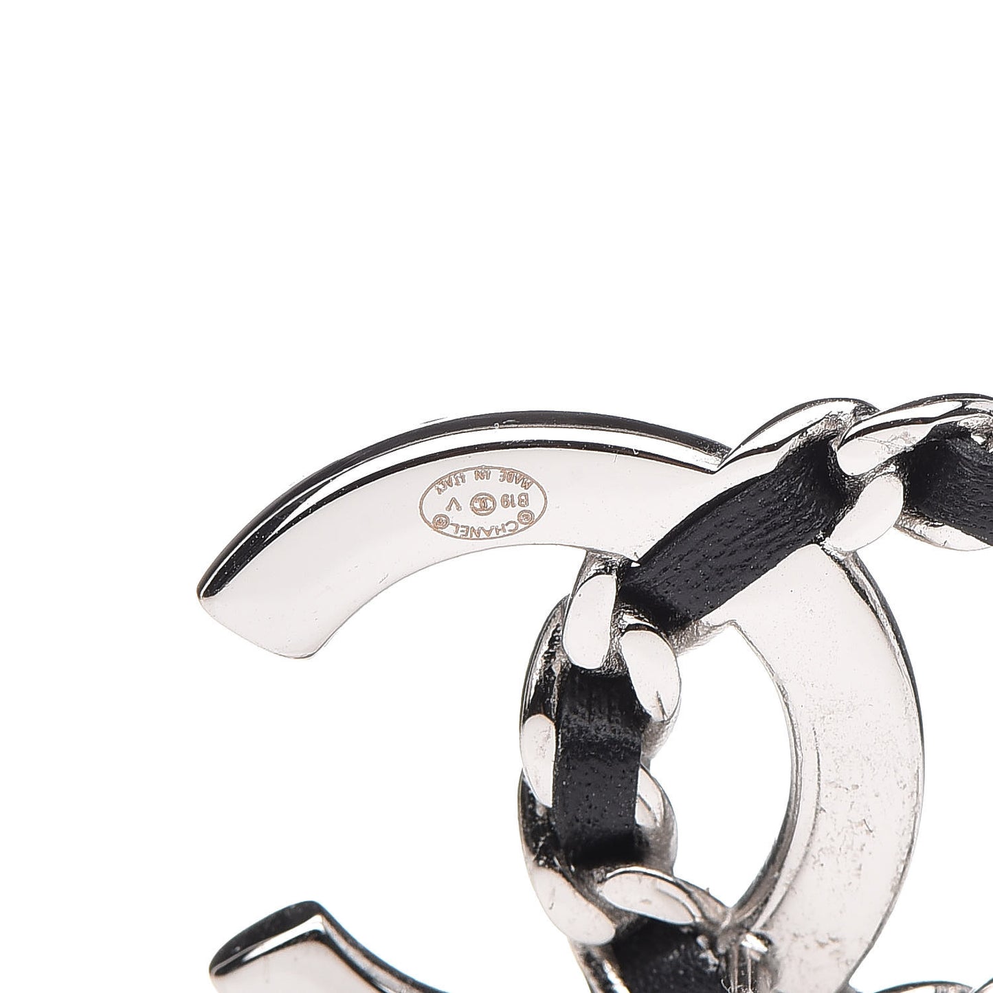Crystal Baguette Lambskin Large CC Earrings Silver Black