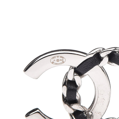 Chanel Crystal Baguette Lambskin Large CC Earrings Silver Black 4 of 5