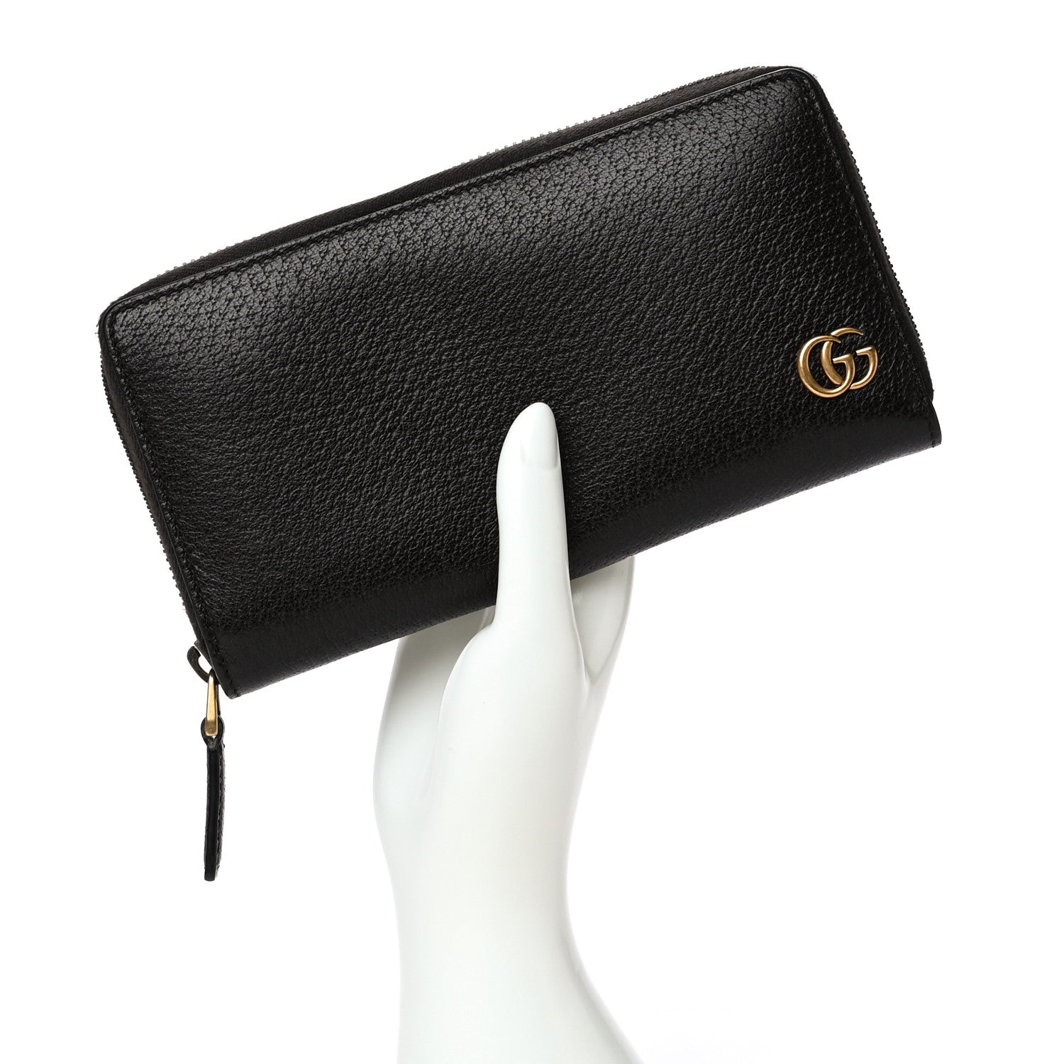 Gucci Dollar Calfskin Boar Effect GG Marmont Zip Around Wallet Dark Cocoa 2 of 15