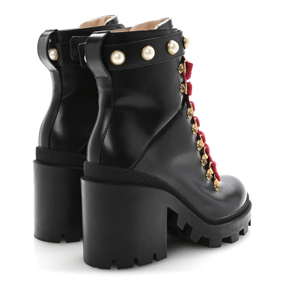 Gucci Magnum Calfskin Pearl Lace Up Combat Ankle Boots 36.5 Black 5 of 10