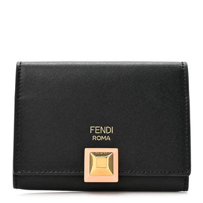 Fendi Vitello Liberty Studded Fold Over Card Holder Black 1 of 9