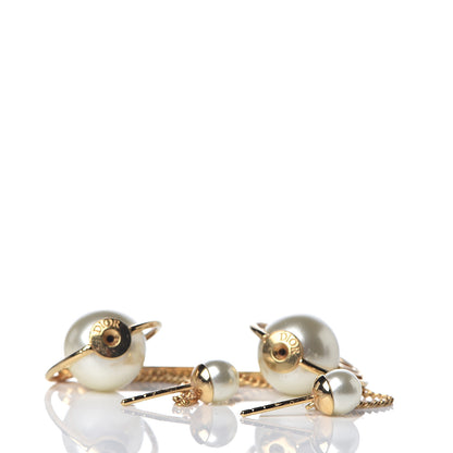 Christian Dior Pearl Tribales Dangle Chain Earrings Gold 3 of 4