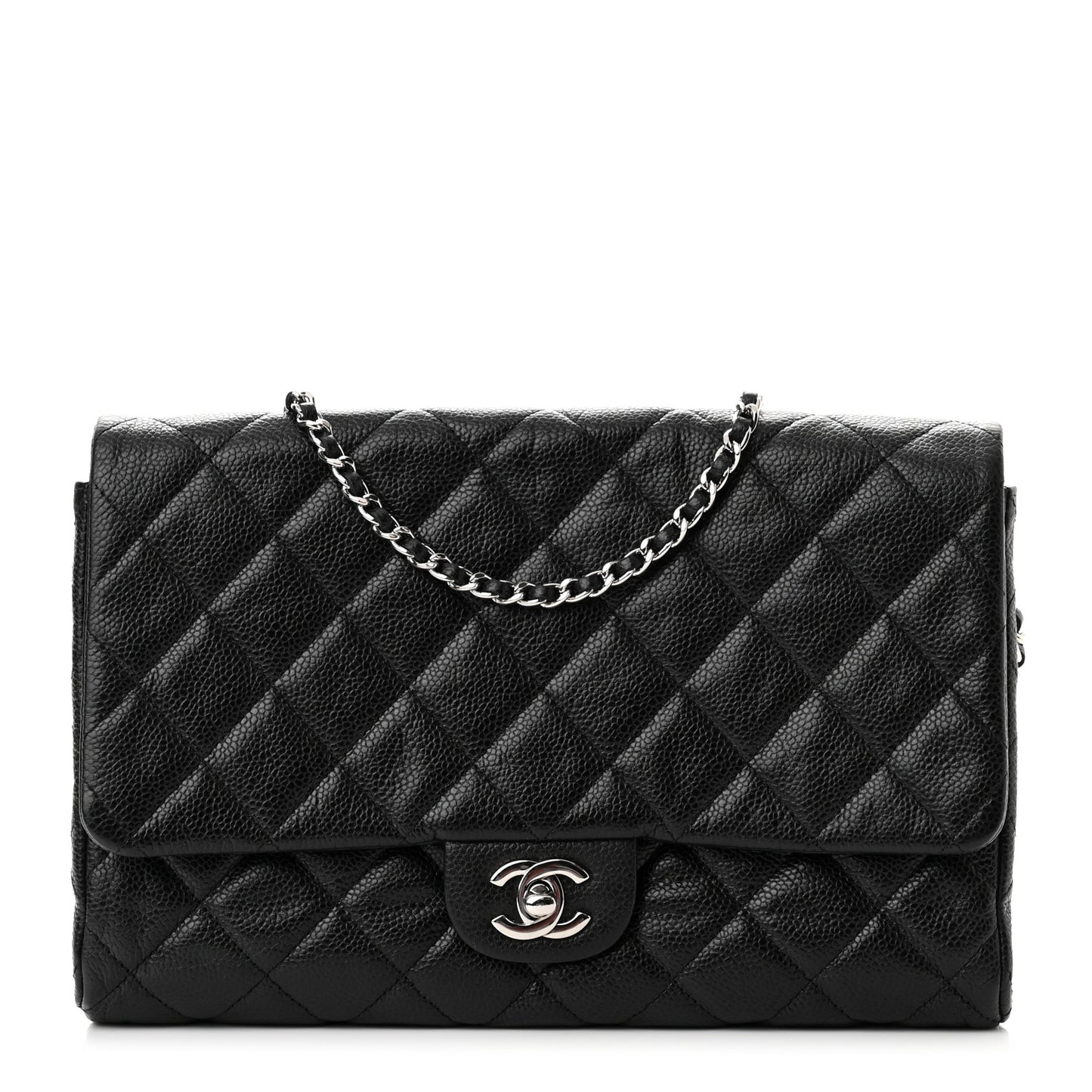 Caviar Quilted Clutch With Chain Flap Black