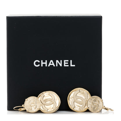 Chanel Metal Round CC Medallion Drop Earrings Gold 3 of 5