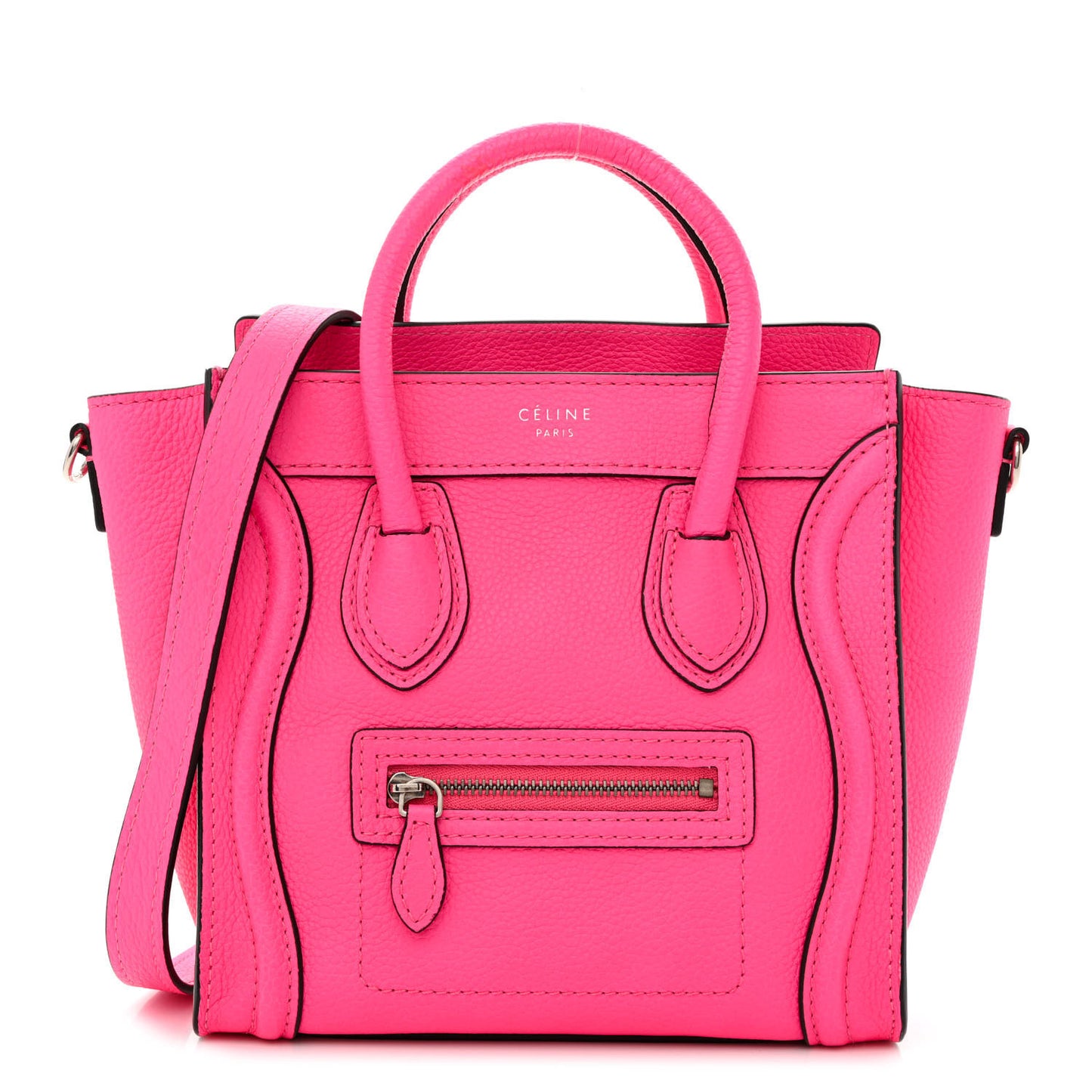 Drummed Calfskin Nano Luggage Fuchsia