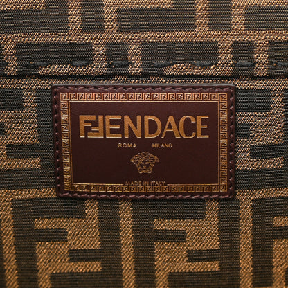 Fendi X VERSACE Fabric Jacquard Calfskin Plexiglass Fendace FF Medusa Studded Large Fendi Sunshine Shopper Tote Marrone Fuxia 6 of 13