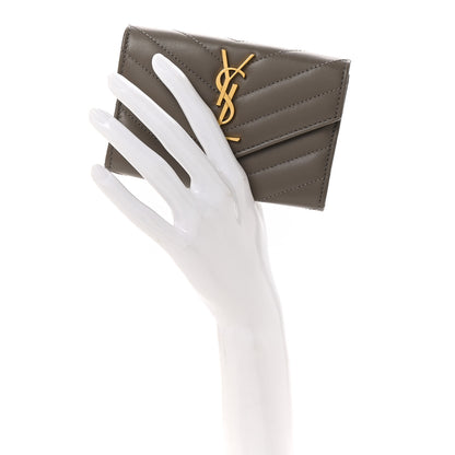 Saint Laurent Lambskin Matelasse Chevron Small Monogram Envelope Wallet Dark Beige 4 of 9