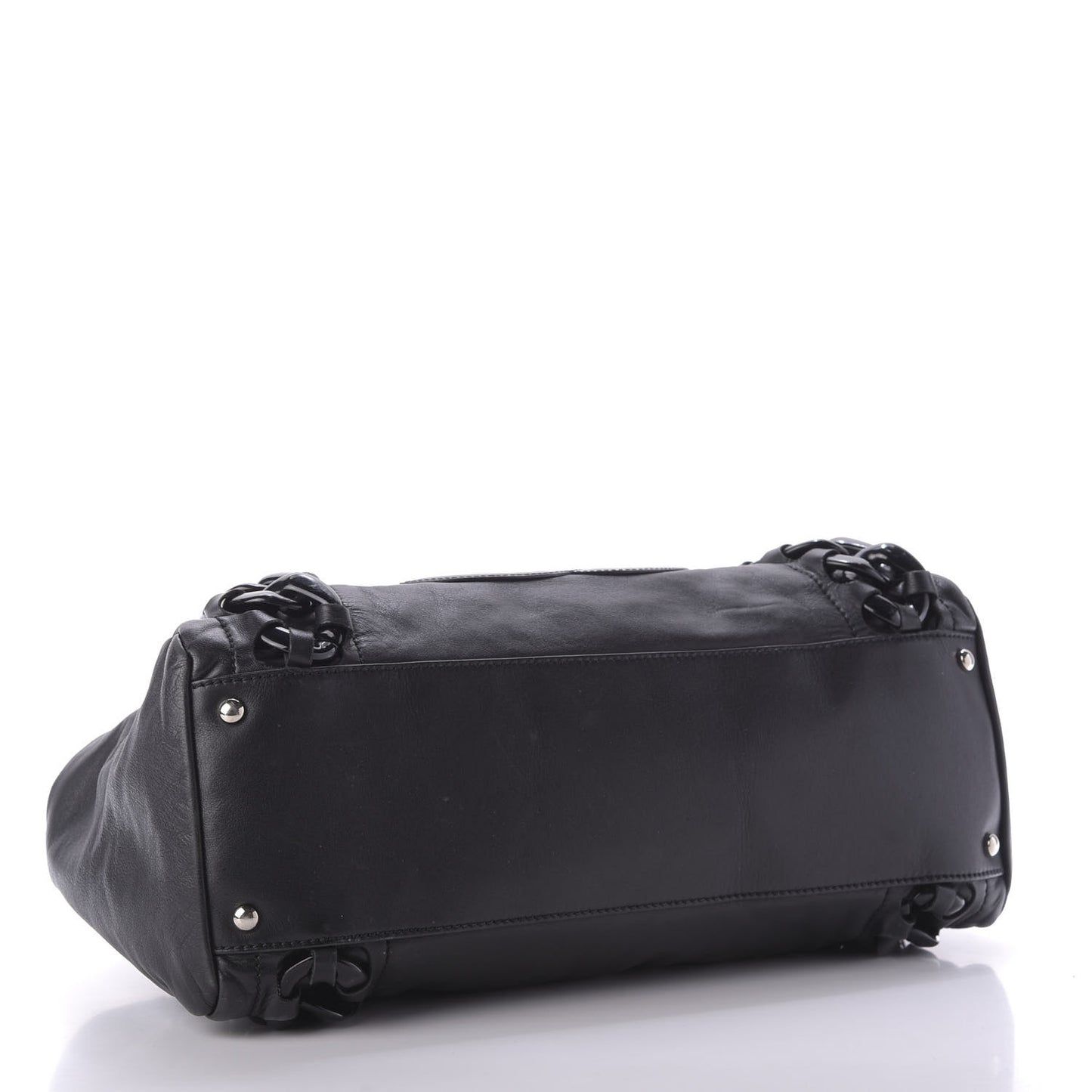 Calfskin Modern Chain Rhodoid East West Tote Black