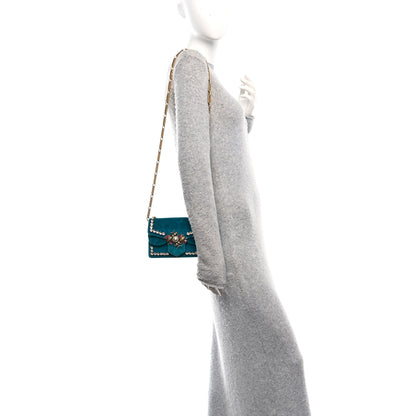 Gucci Velvet Crystal Mini Bee Broadway Shoulder Bag Pavone Cyan 2 of 10