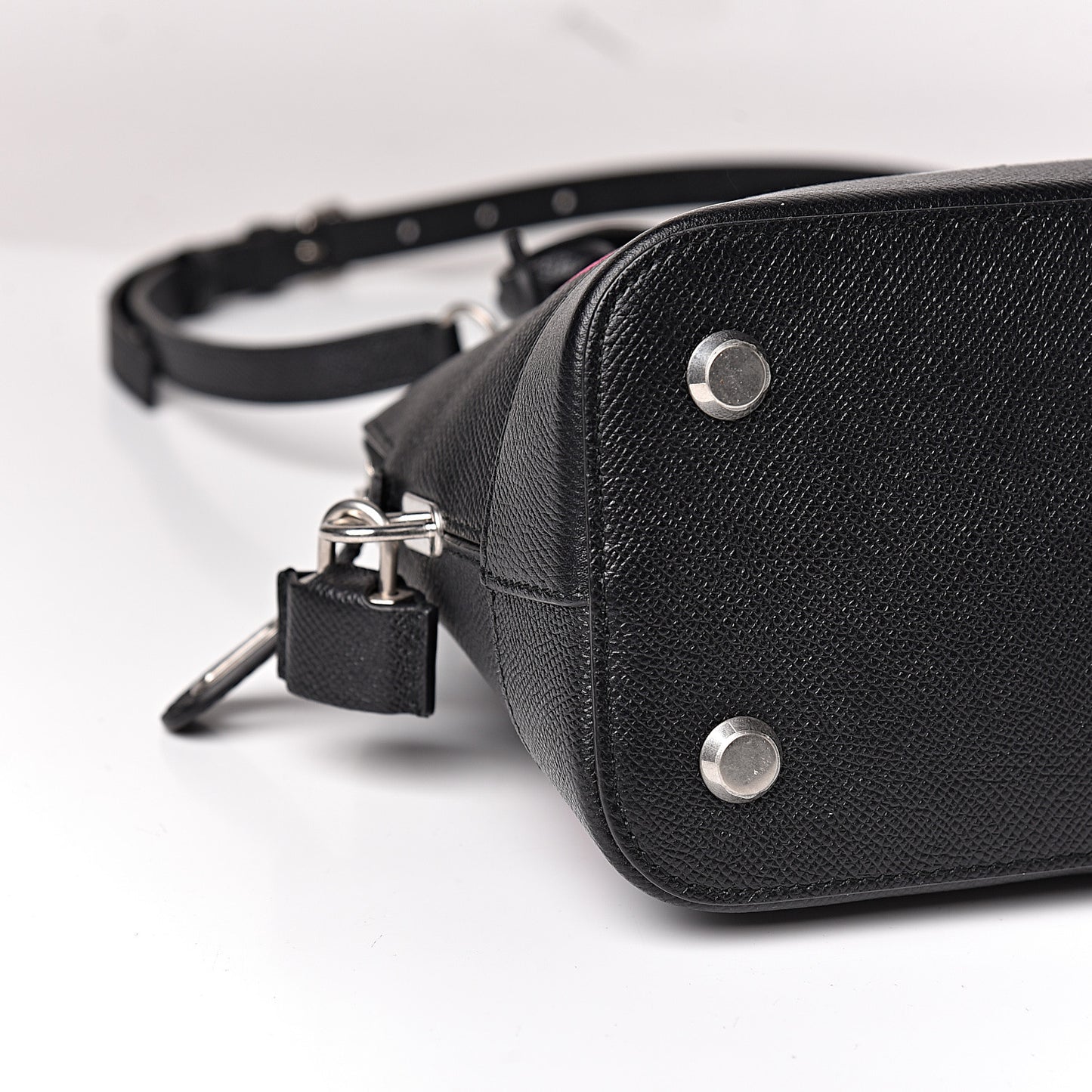 Signature Grained Calfskin Logo S Ville Top Handle Bag Black Rose Shocking