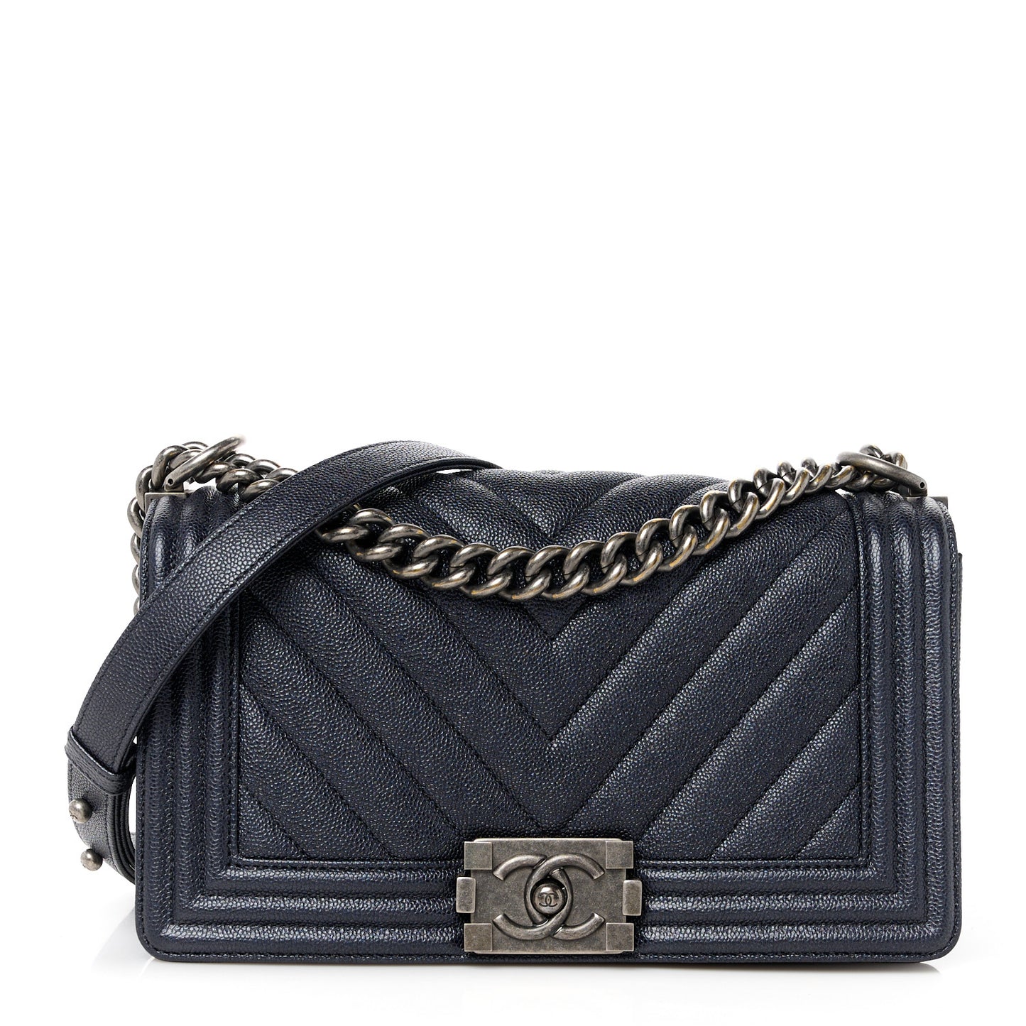 Caviar Chevron Quilted Medium Boy Flap Black