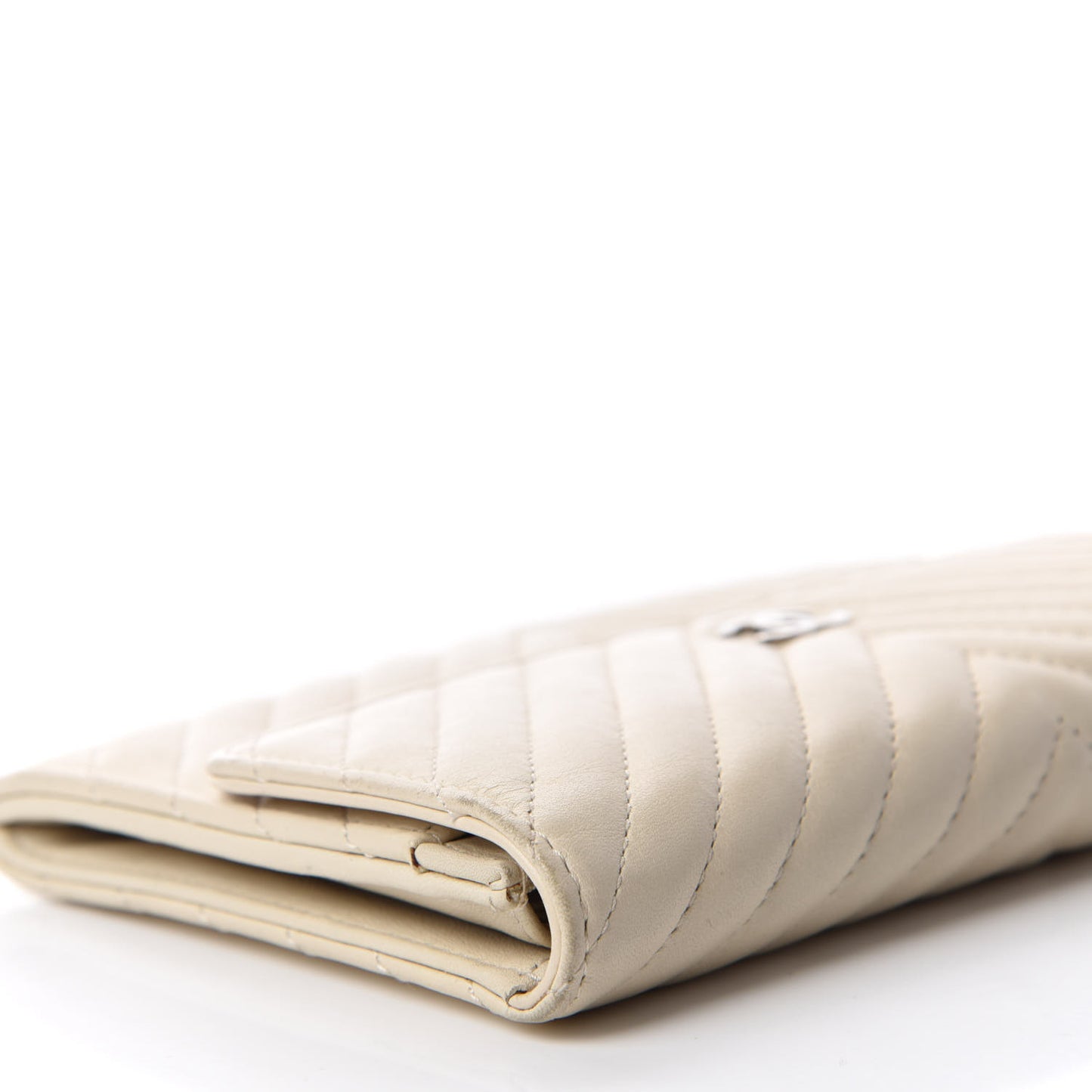 Calfskin Chevron Quilted Flap Wallet Light Beige