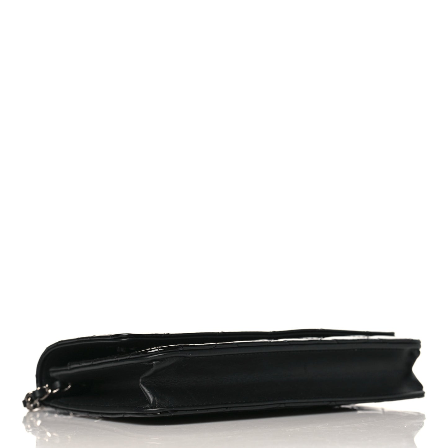 Patent Calfskin Quilted Wallet On Chain WOC Black