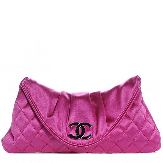 Satin Quilted Flap Clutch Fuchsia