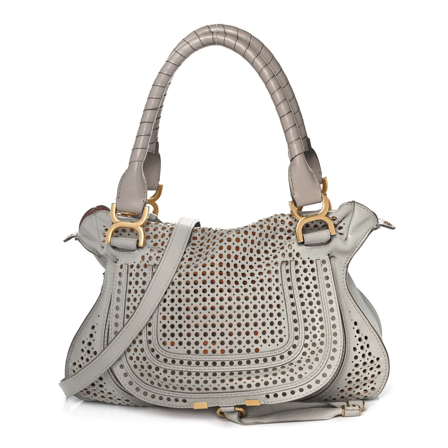 Chloe Calfskin Perforated Medium Marcie Satchel Grey 1 of 12