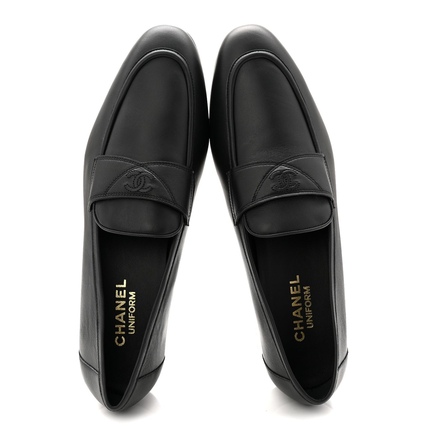 Calfskin Mens Stitched CC Loafers 45 Black