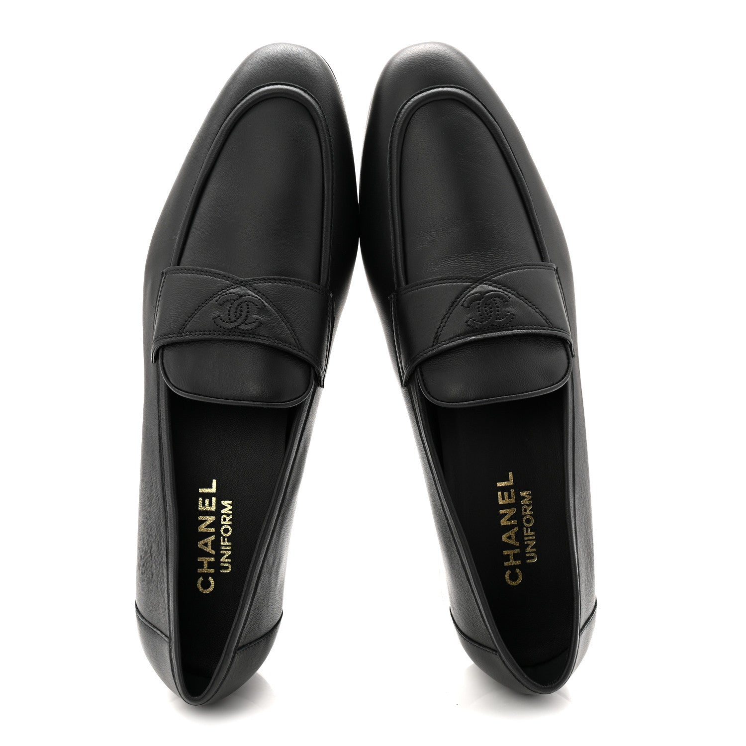 Chanel Calfskin Mens Stitched CC Loafers 45 Black 5 of 9