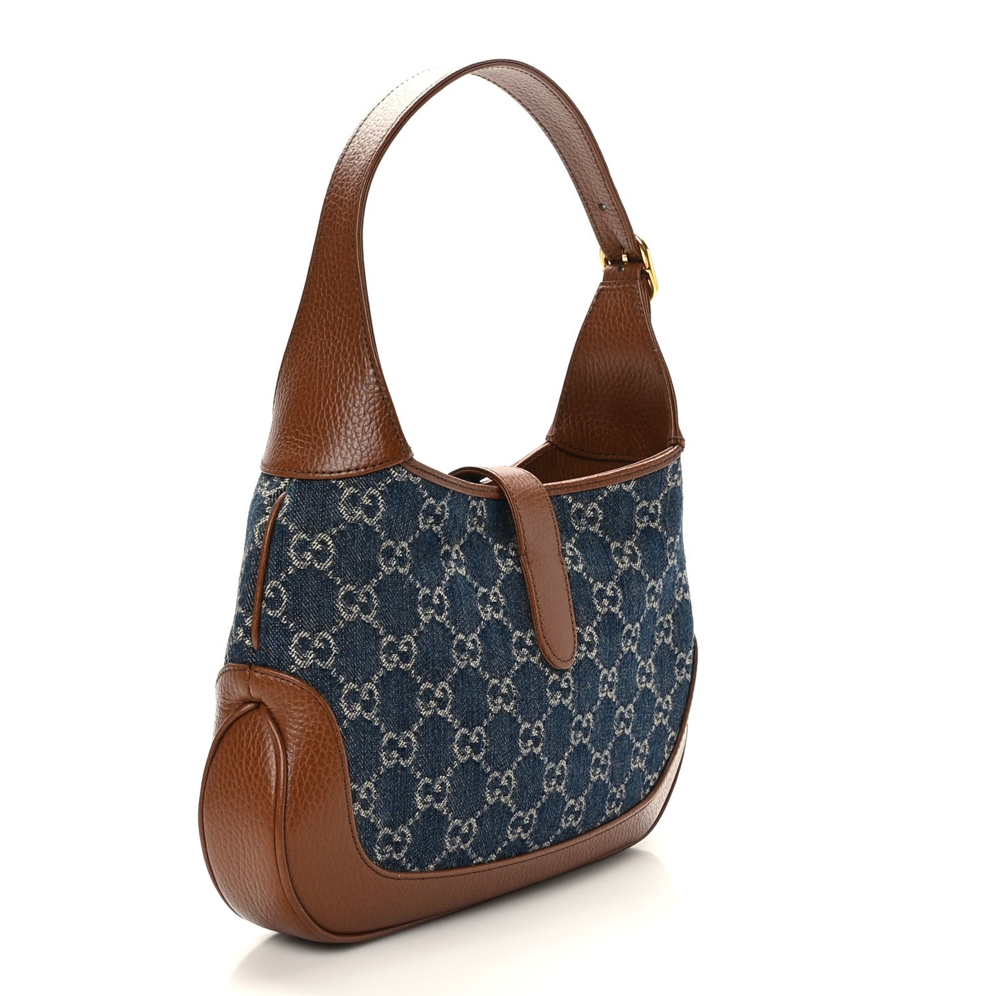 New Denim GG Monogram Calfskin Small Jackie 1961 Hobo Blue Tea Cuir