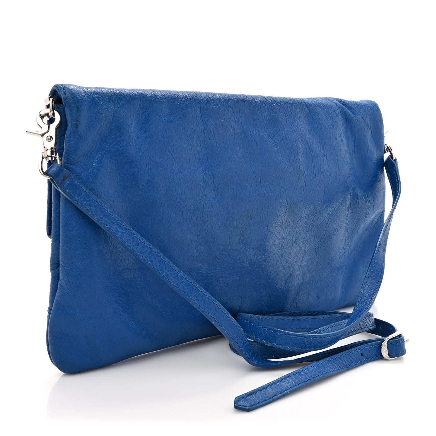 Agneau Giant 12 Silver Envelope Strap Clutch Bleu Lazuli