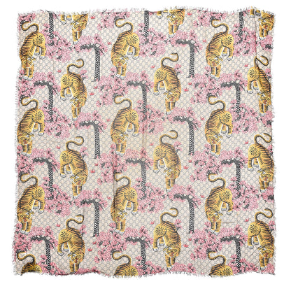Gucci Modal Silk GG Monogram Supreme Tiger Square Shawl Rope Pink 1 of 5