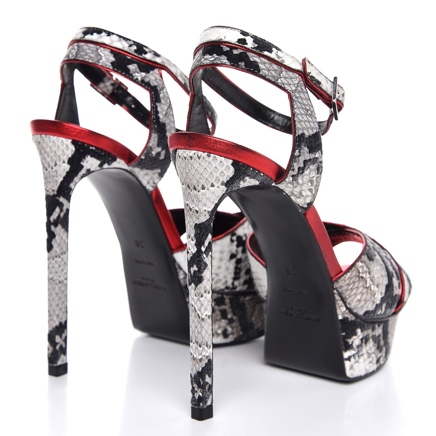 Ayers Recticula Flock Nappa Bianca 105 Platform Sandals 36 Natural Black Rosso