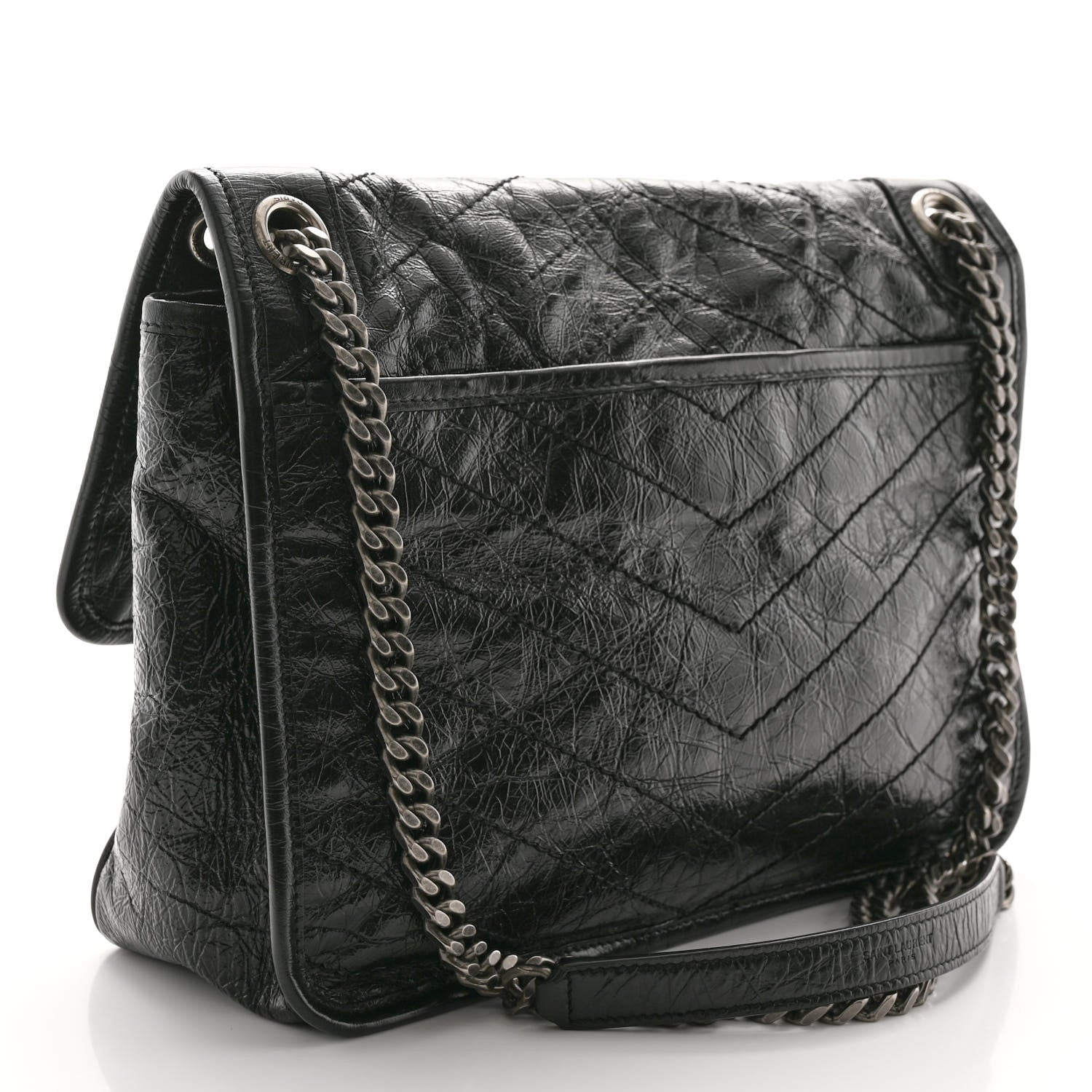 Saint Laurent Crinkled Calfskin Matelasse Monogram Medium Niki Chain Satchel Black 3 of 9