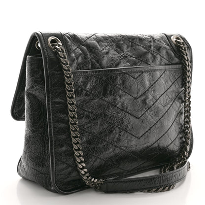 Saint Laurent Crinkled Calfskin Matelasse Monogram Medium Niki Chain Satchel Black 3 of 9