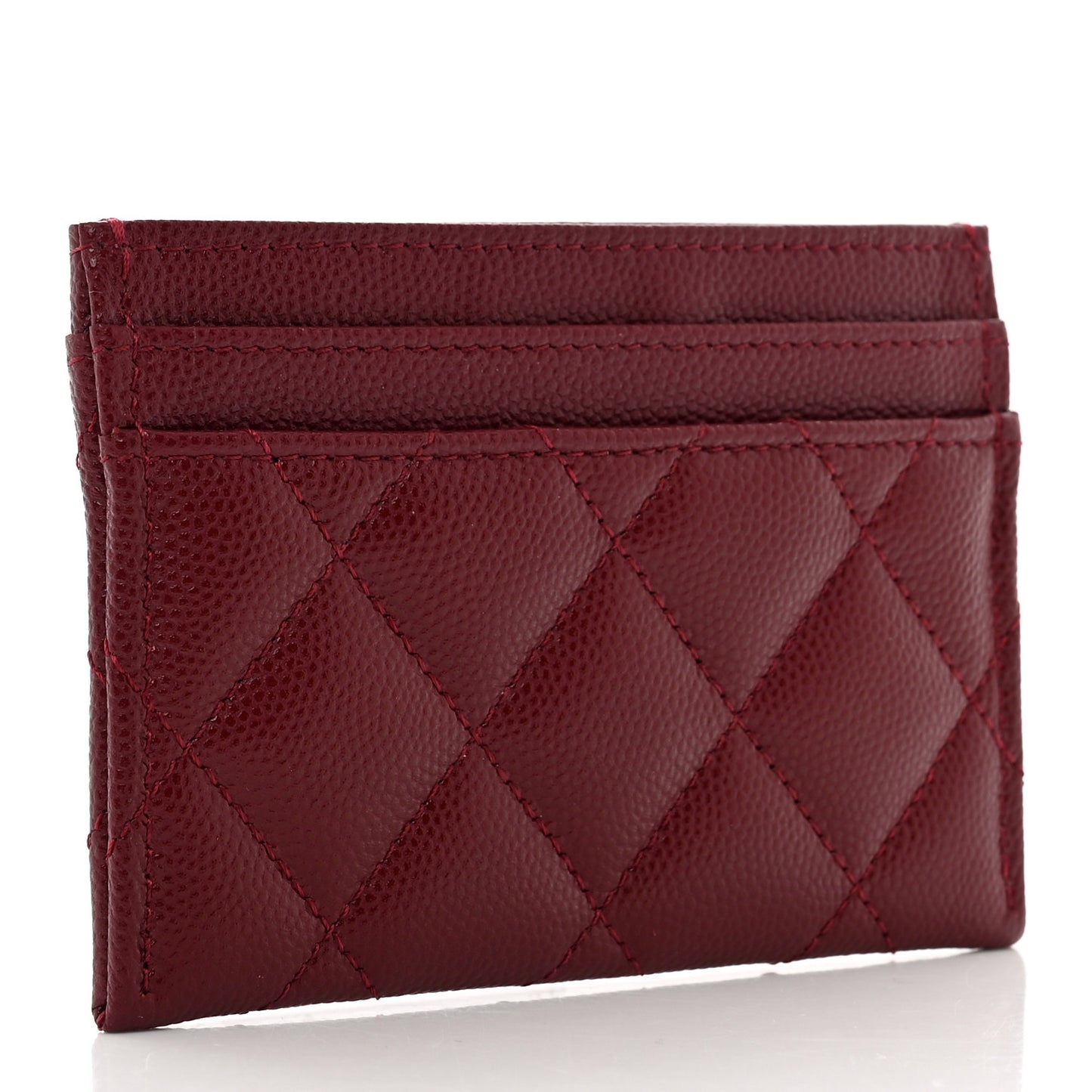 Caviar Quilted Crystal Enamel CC Card Holder Burgundy