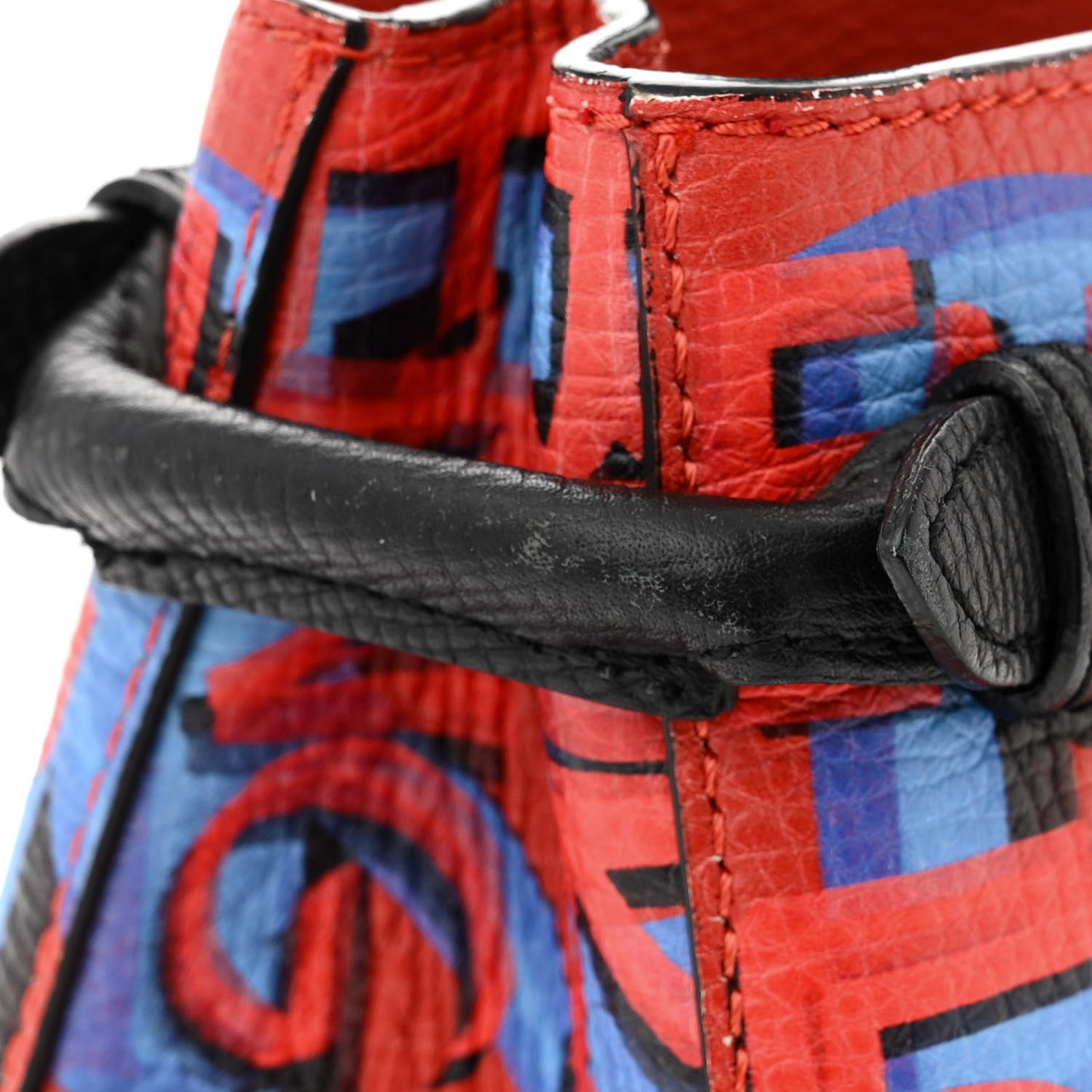 Grainy Calfskin Graffiti Print Small Banner Tote Black