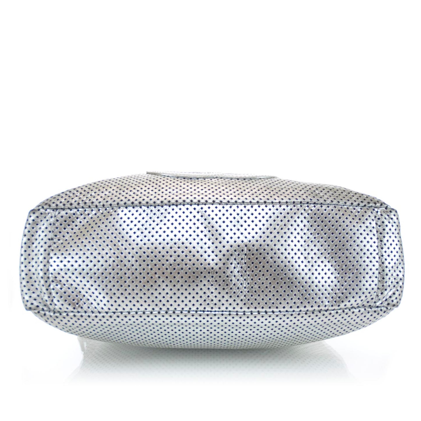 Metallic Glazed Calfskin Perforated Medium Rodeo Drive Tote Silver