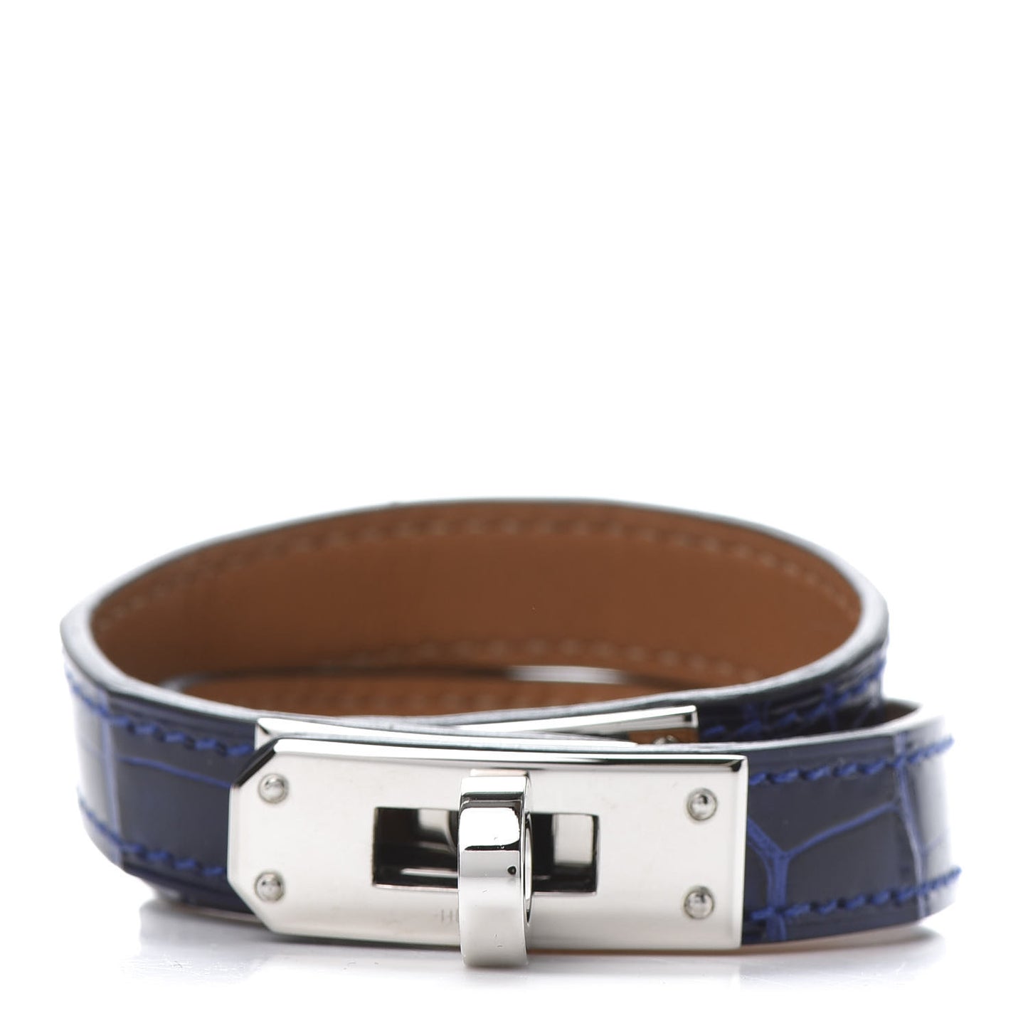 Shiny Alligator Kelly Double Tour Bracelet XS Bleu Electrique