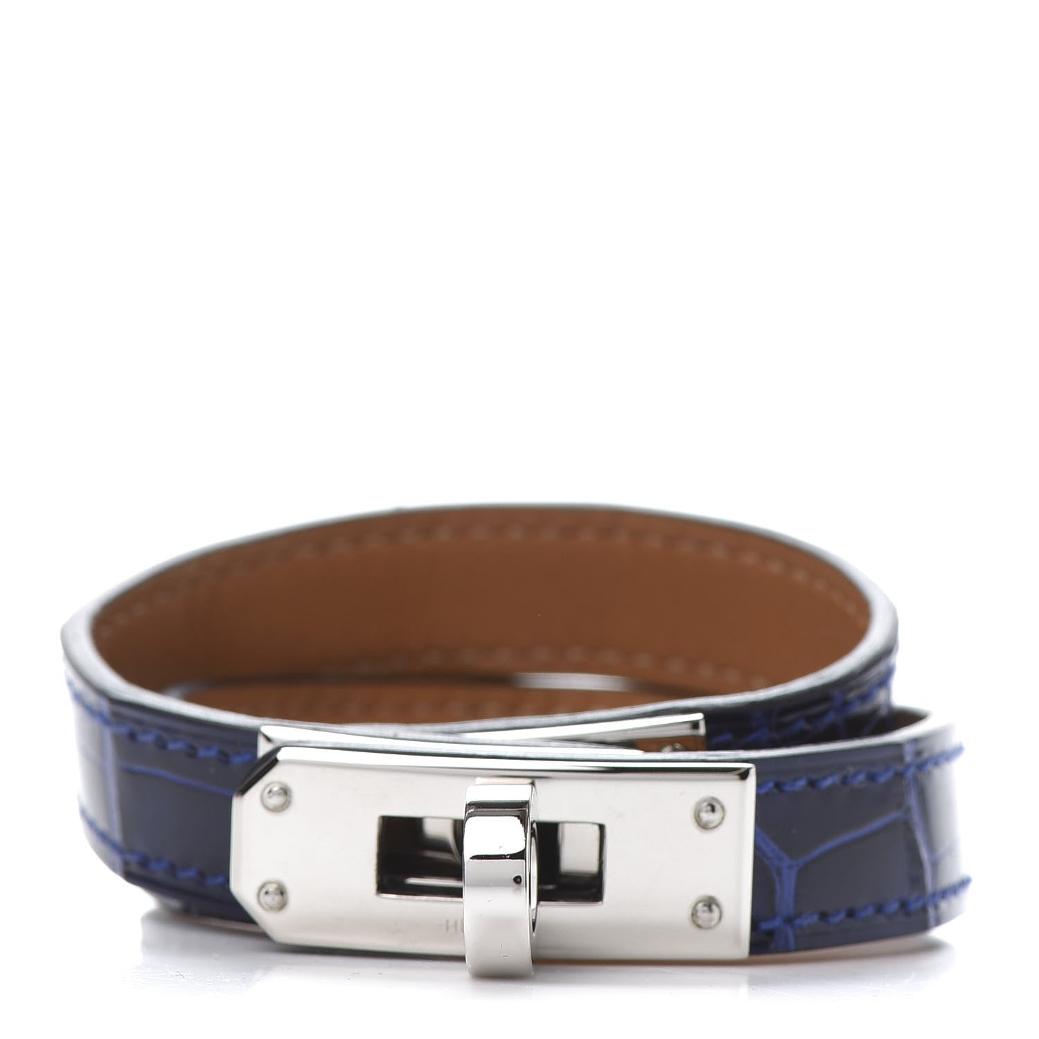 Hermes Shiny Alligator Kelly Double Tour Bracelet XS Bleu Electrique 1 of 6