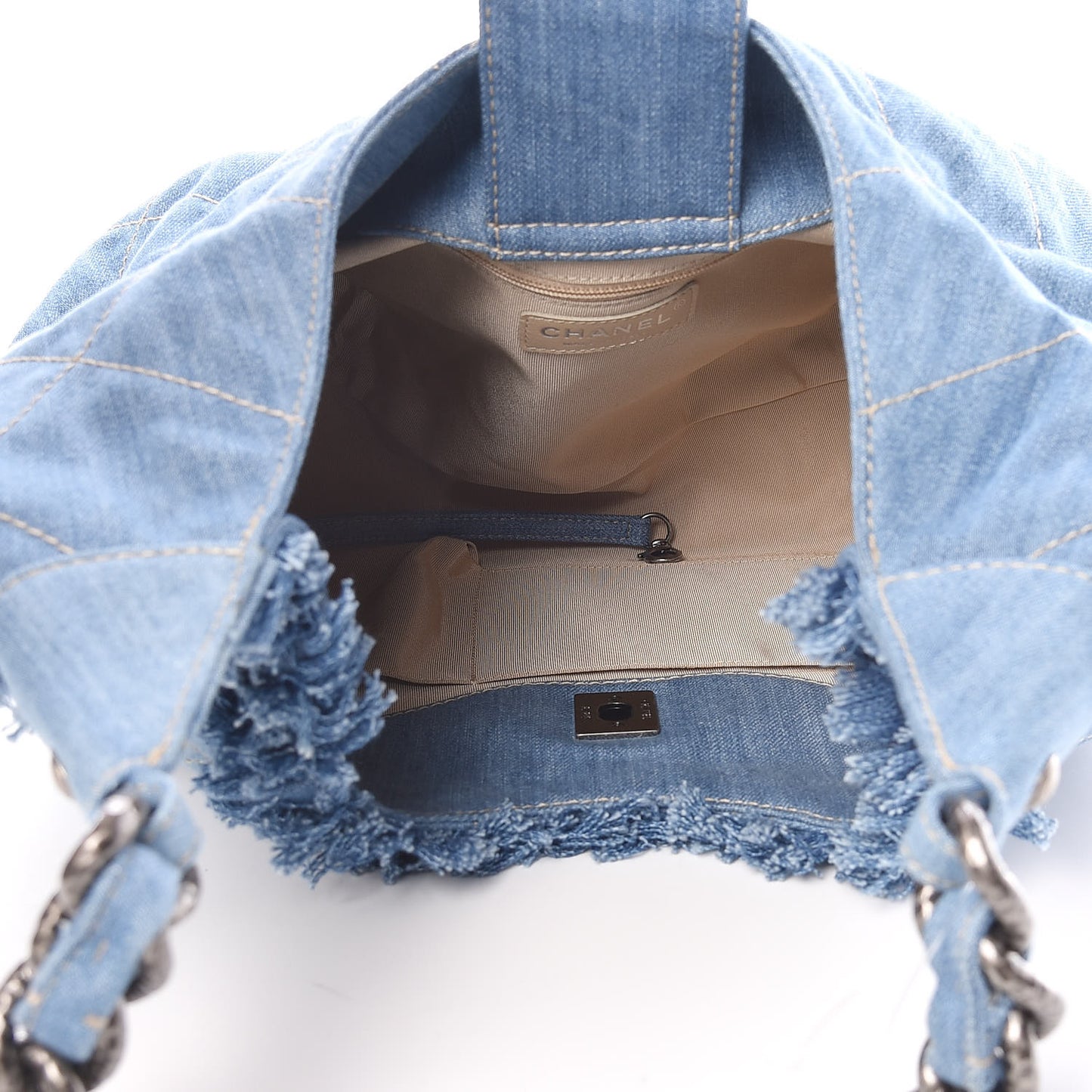 Denim Quilted Chain Hobo Light Blue