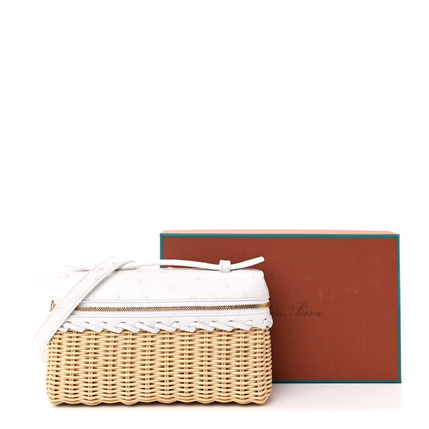 Loro Piana Wicker Ostrich East West L19 Extra Pocket Pouch Malt White 10 of 10