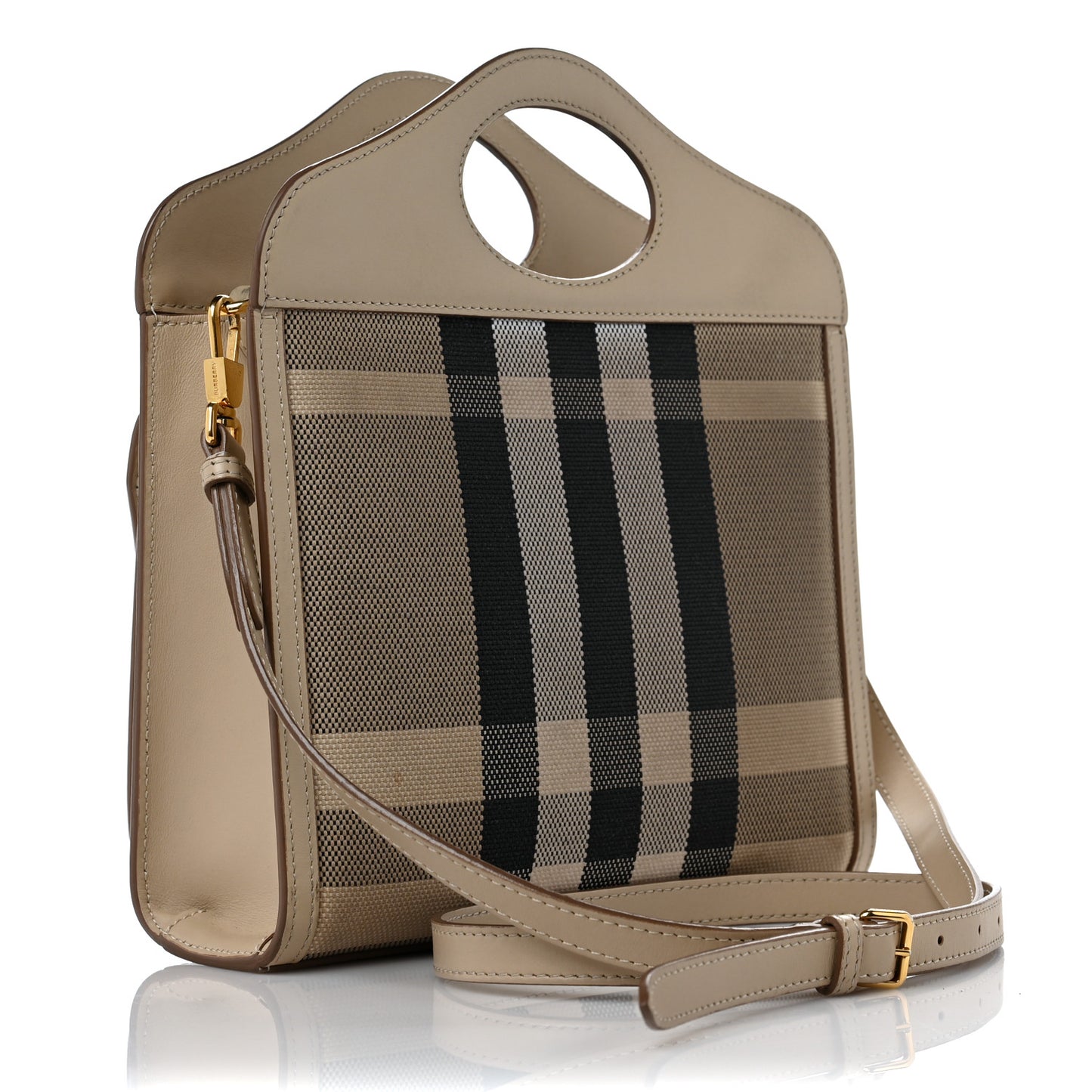 Smooth Calfskin Archive Canvas Check Mini Pocket Bag Dusty Sand